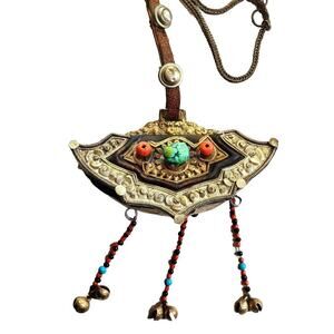 Antique Tibetan Fire Mecha Match Striker Leather Flint Pouch Purse With Coral